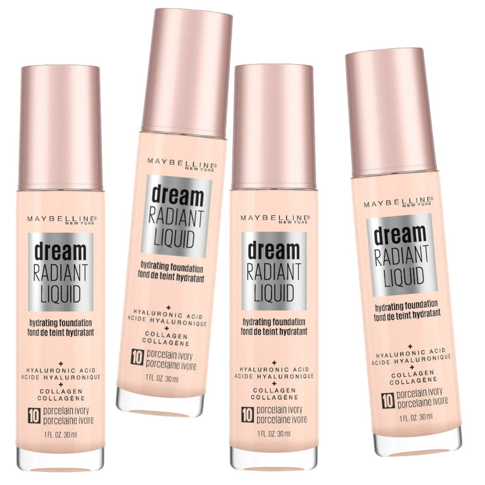 4 x Maybelline Dream Radiant Liquid Foundation 30ml 10 Porcelain Ivory