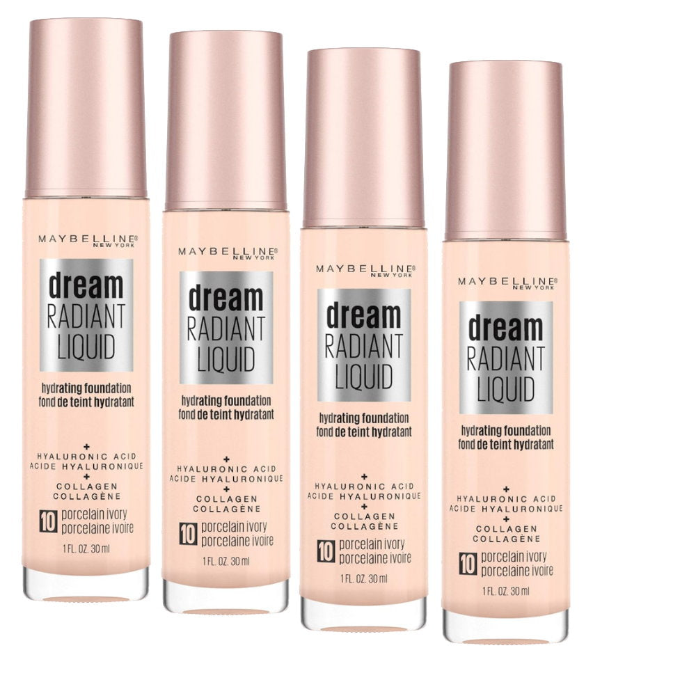 4 x Maybelline Dream Radiant Liquid Foundation 30ml 10 Porcelain Ivory