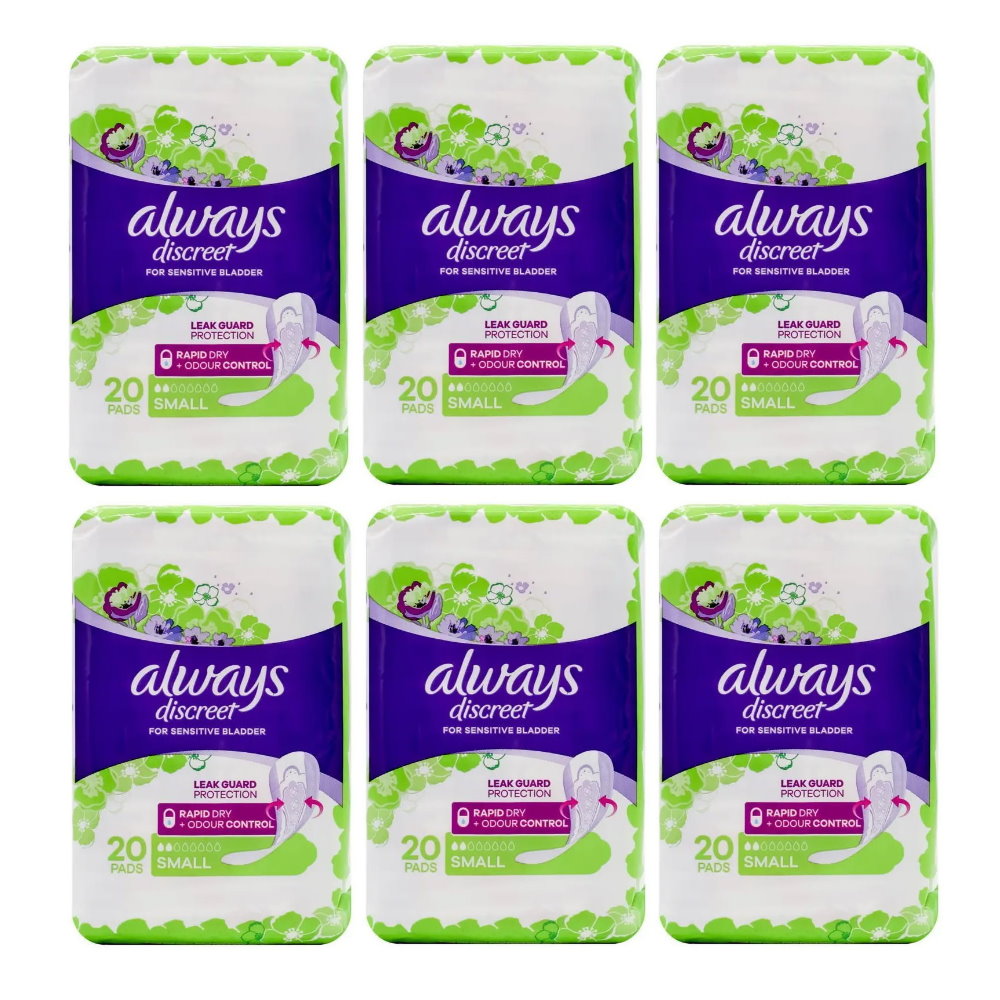 6x Always Discreet Sensitive Bladder Leak Protection Small 20per pk