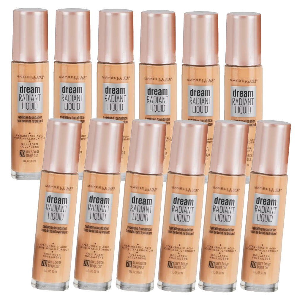 Buy 12pk Maybelline Dream Radiant Liquid Hydrating Foundation 70 Pure Beige - Makeup Australia Online Warehouse Store