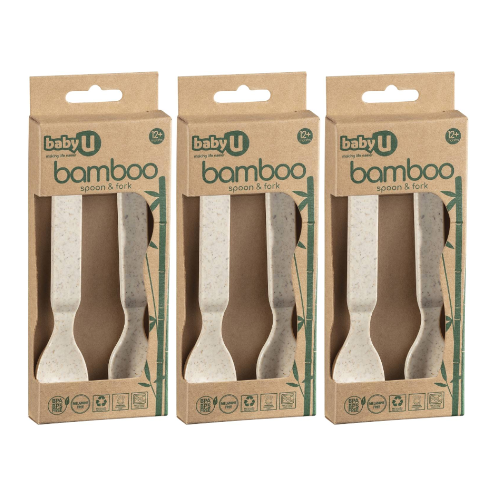 3x Baby U Bamboo Spoon and Fork Set