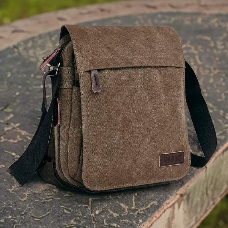 OSKA Men's Casual Canvas Shoulder Bag Coffee - Makeup Warehouse Australia