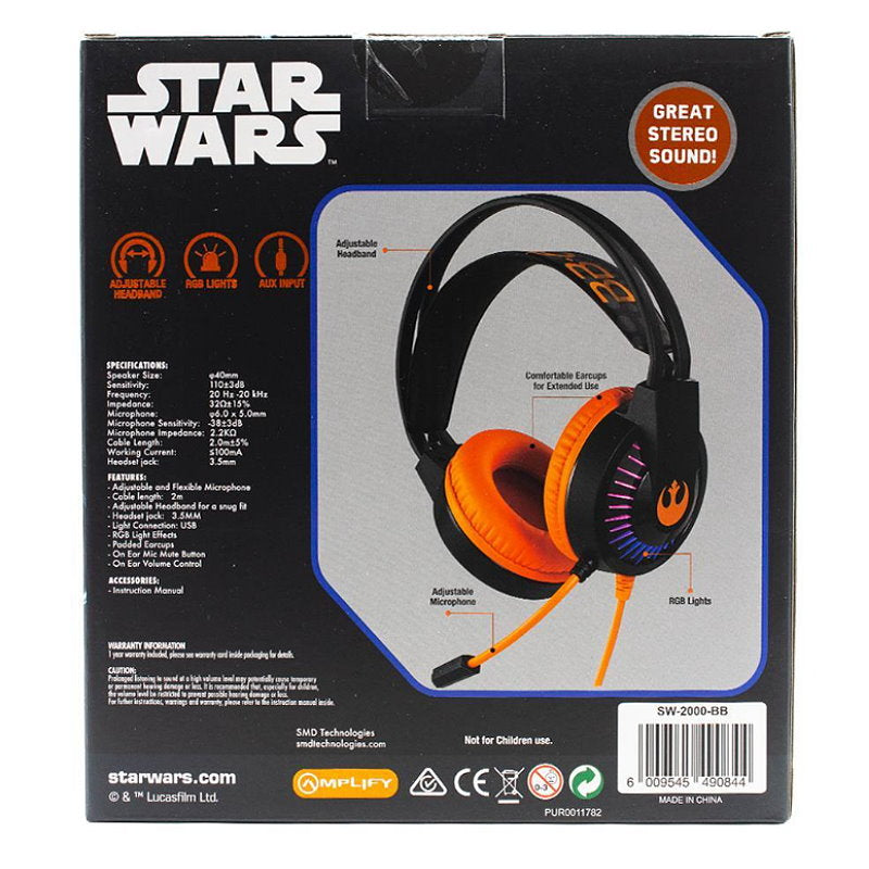 Disney Star Wars Gaming Headset with Microphone Black Orange