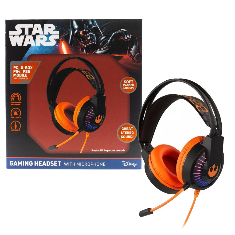 Disney Star Wars Gaming Headset with Microphone Black Orange