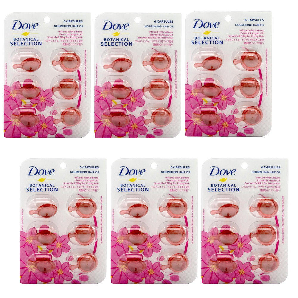 6x Dove Botanical Selection Nourishing Hair Oil Infused With Sakura Extract & Argan Oil 6 Capsules x 1ml