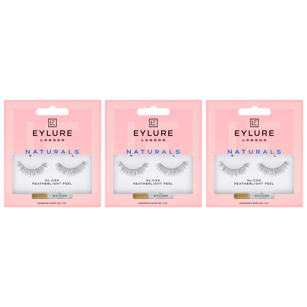 3x Eylure London Naturals Reusable False Eyelashes 035 Featherlight Feel