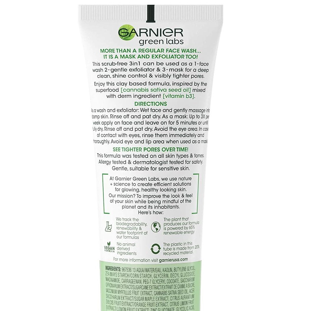 Garnier Green Labs Pore Perfecting 3 in 1 Cleanse Exfoliate Mask Canna B 130mL