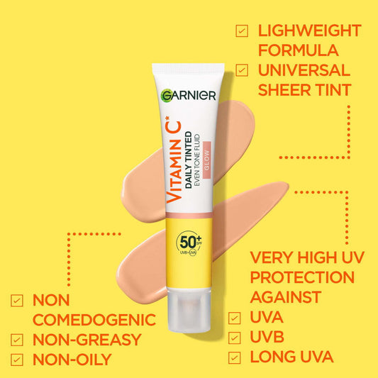 3x Garnier Vitamin C Glow Daily Tinted Even Tone Fluid SPF50+ 40ml