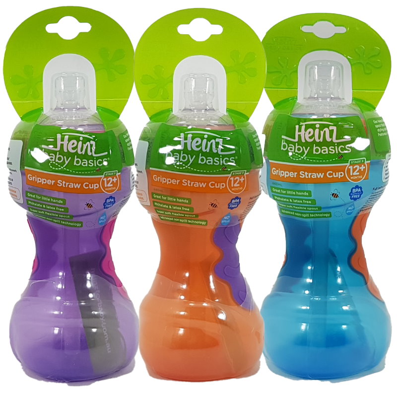 3pk Heinz Baby Basics Gripper Straw Cup 12m+ 440ml - Makeup Warehouse Australia