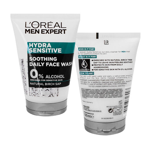 3x L'Oreal Paris Men Expert Hydra Sensitive Soothing Face Wash For Men 100ml