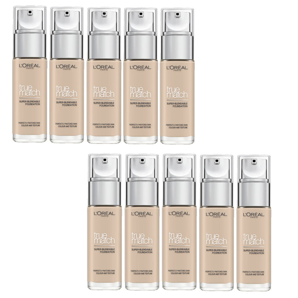 10x L'Oreal Paris True Match Super Blendable Liquid Foundation 30ml 1C Rose Ivory