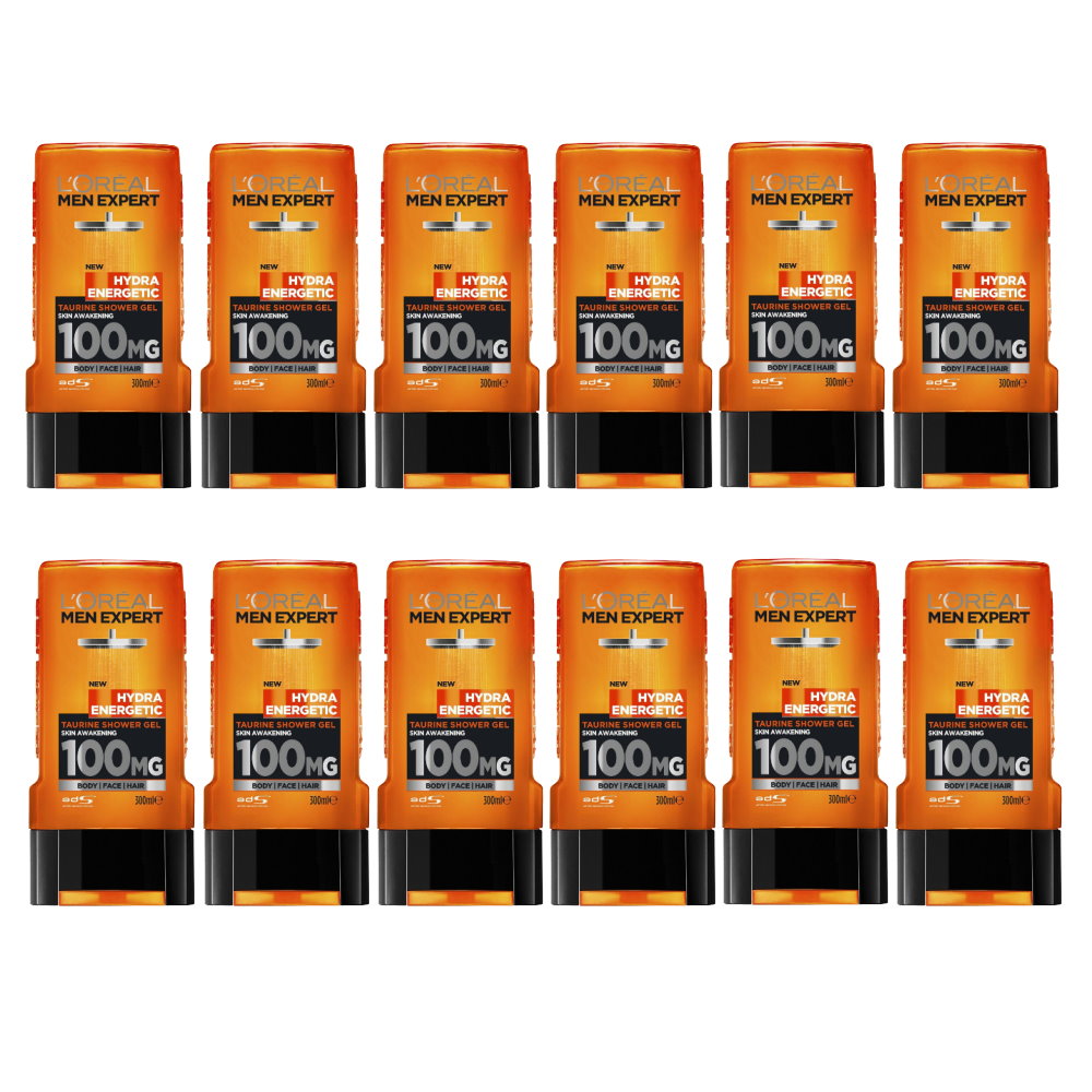 12x L'Oreal Men Expert Hydra Energetic Shower Gel Body Face Hair 300ml