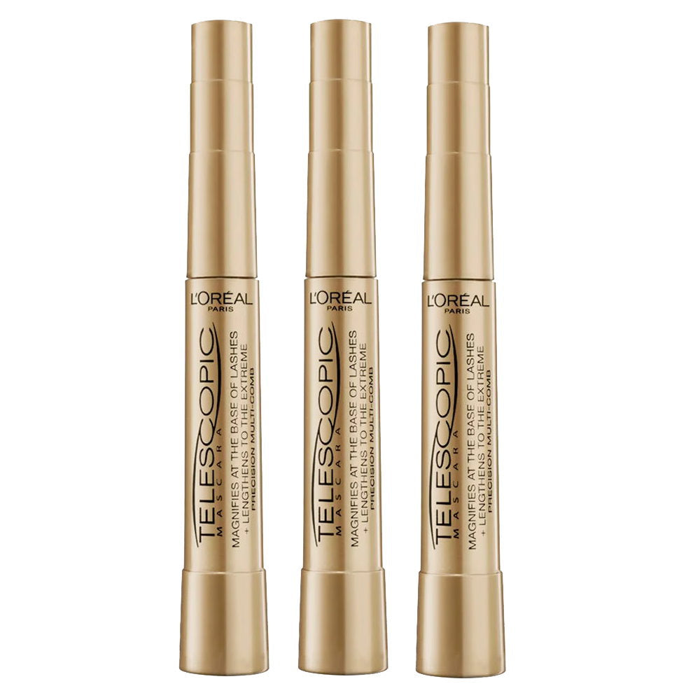 3x L'Oreal Paris Telescopic Mascara 8ml Black