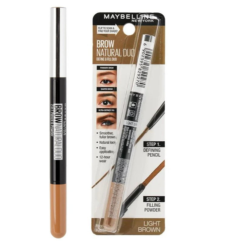 2pk Maybelline Brow Natural Duo Define & Fill Duo Light Brown (Carded)