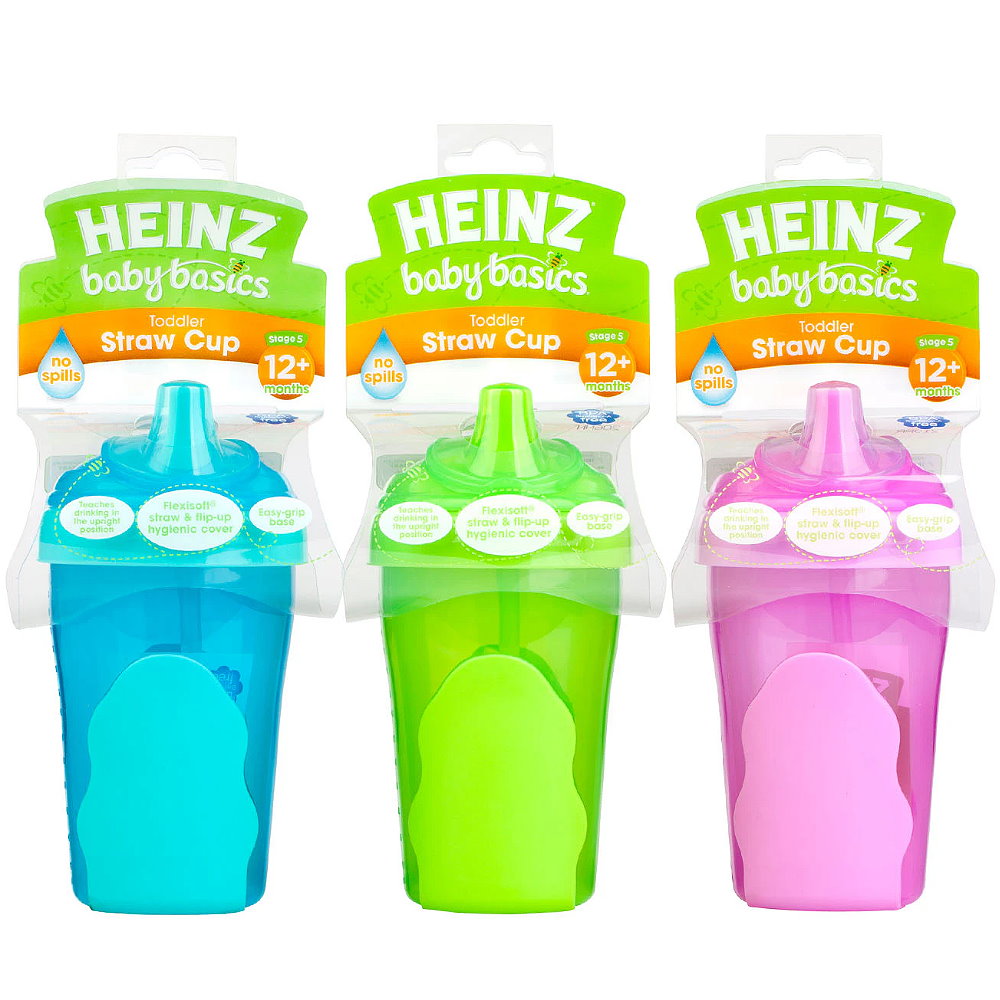 3pk Heinz Baby Basics Toddler Straw Cup 12m+ 280mL - Makeup Warehouse Australia