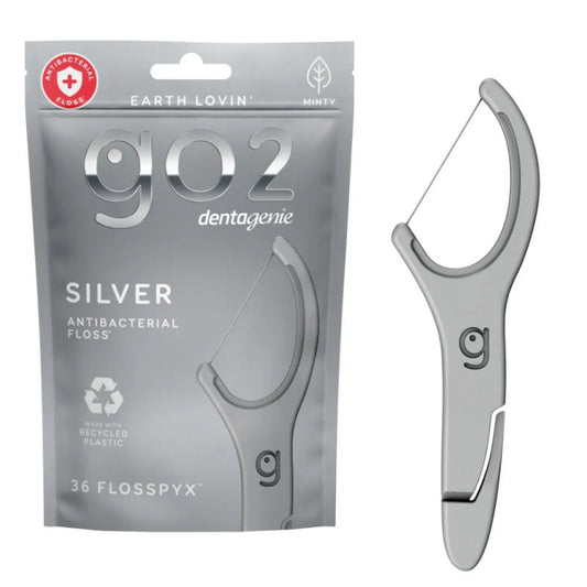 6x Go2 Dentagenie Floss Picks Silver Anti-Bac Mint 36pack