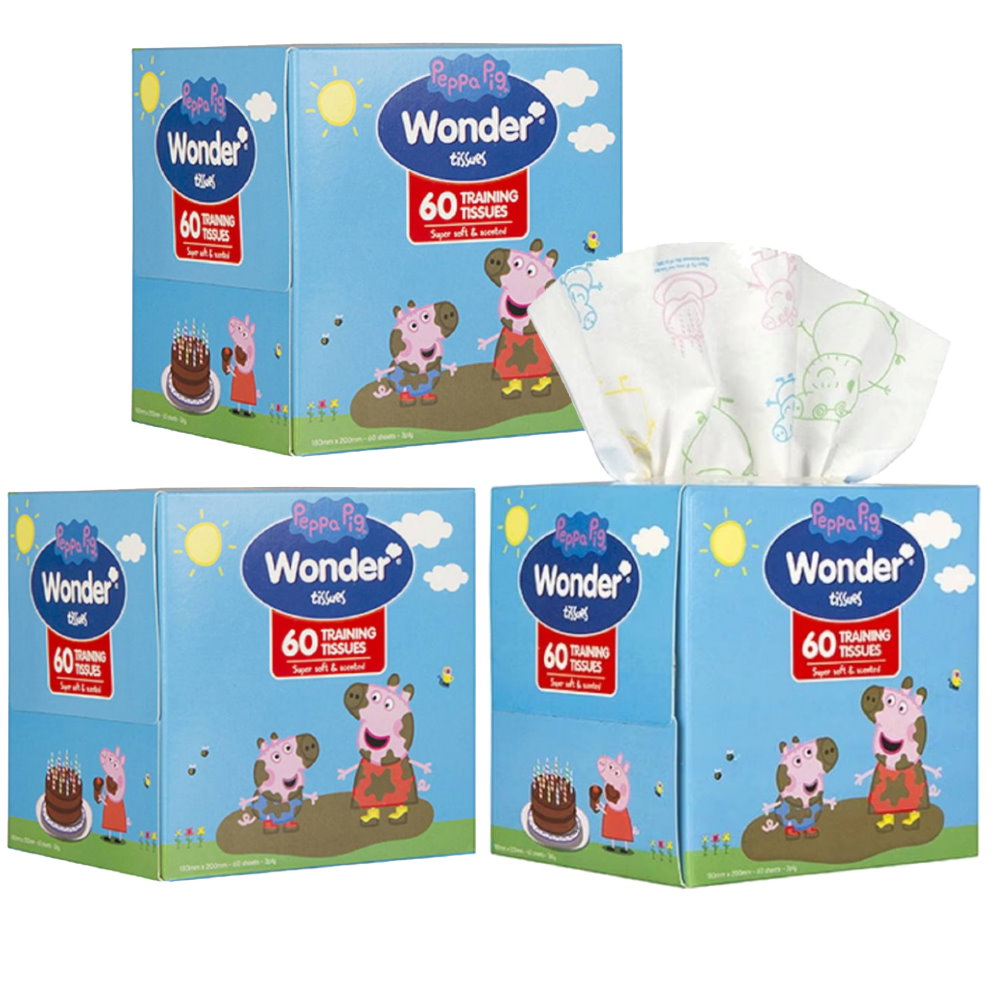 3 x Peppa Pig Wonder Training Tissues 3ply 60pack 180mm x 200mm