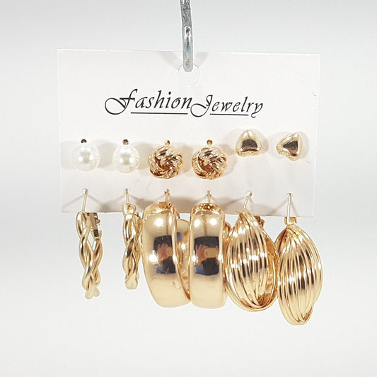 Rosy Lane 6 Assorted Pearl & Gold Beautiful Earring Set