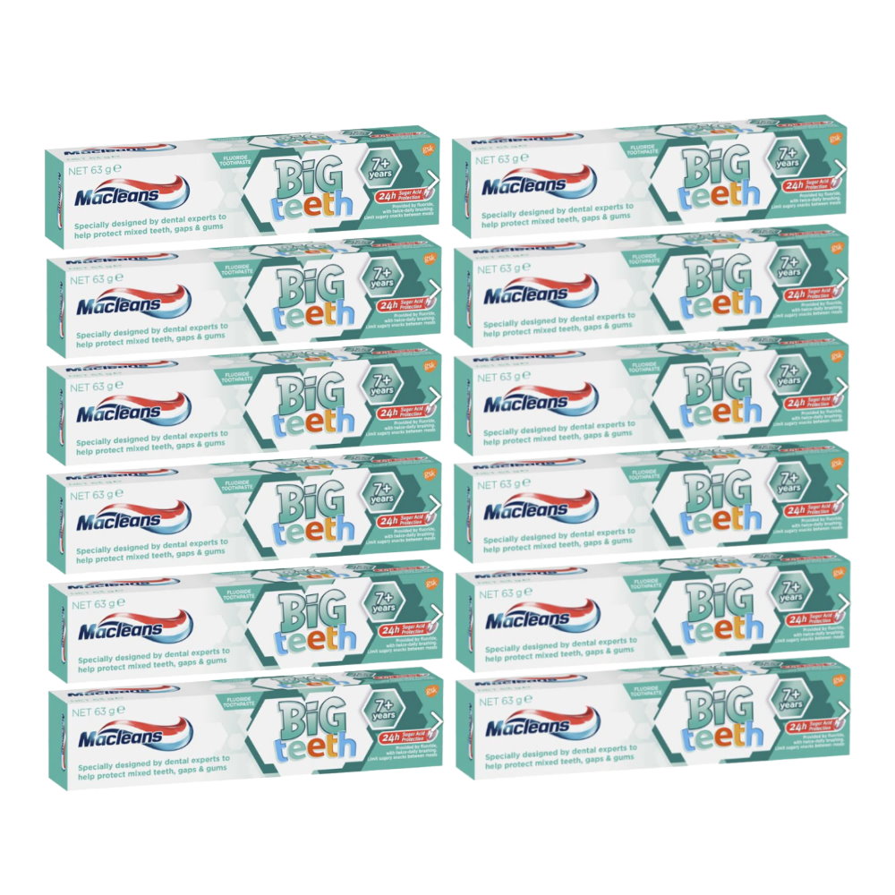 12 x Macleans Toothpaste Kids Big Teeth for Children 7+ Years Old - Mint 63g