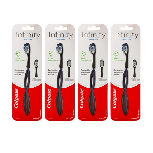 4 x Colgate Infinity Deep Clean Aluminium Handle Toothbrush with 2 Replaceable Heads