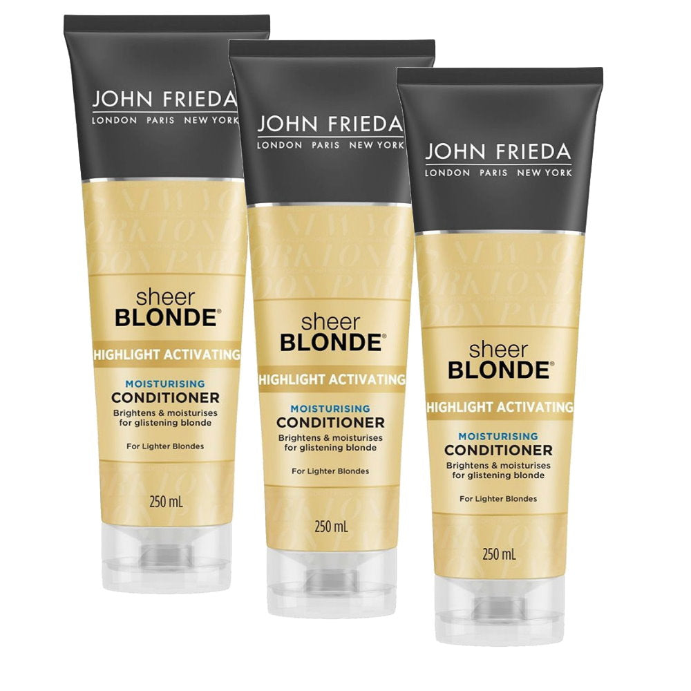 Buy Online 3pk John Frieda Sheer Blonde Highlight Activating Moisturising Conditioner 250mL - Makeup Warehouse Online