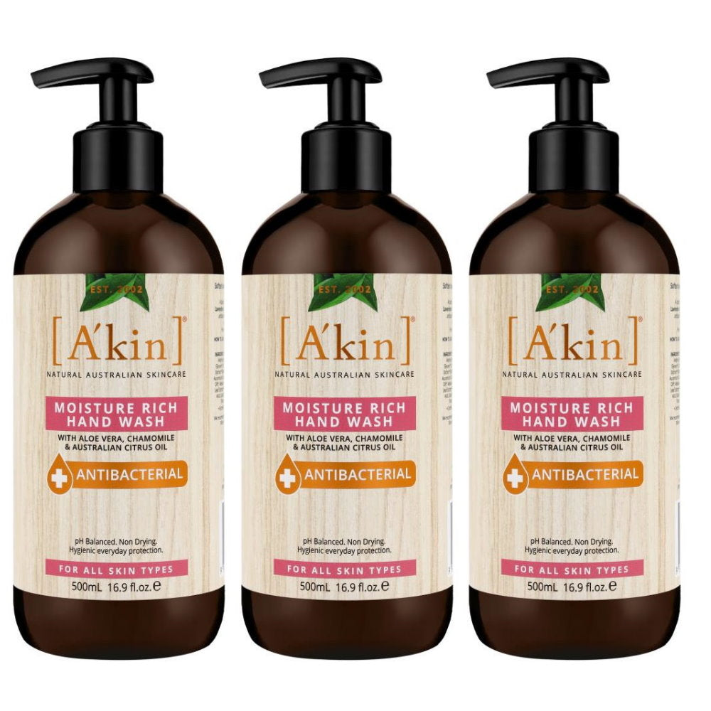 3 x Akin Antibacterial Moisture Rich Hand Wash 500ml