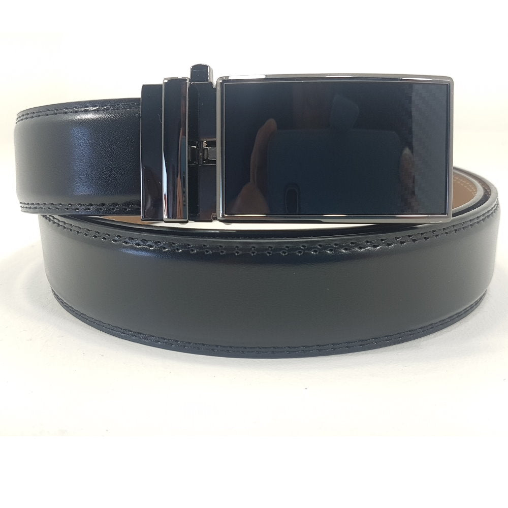 OSKA Men’s Belt Genuine Leather Automatic Buckle Carbon Fibre Black Chrome - Makeup Warehouse Australia