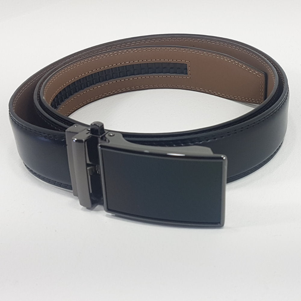 OSKA Men’s Belt Genuine Leather Automatic Buckle Carbon Fibre Black Chrome