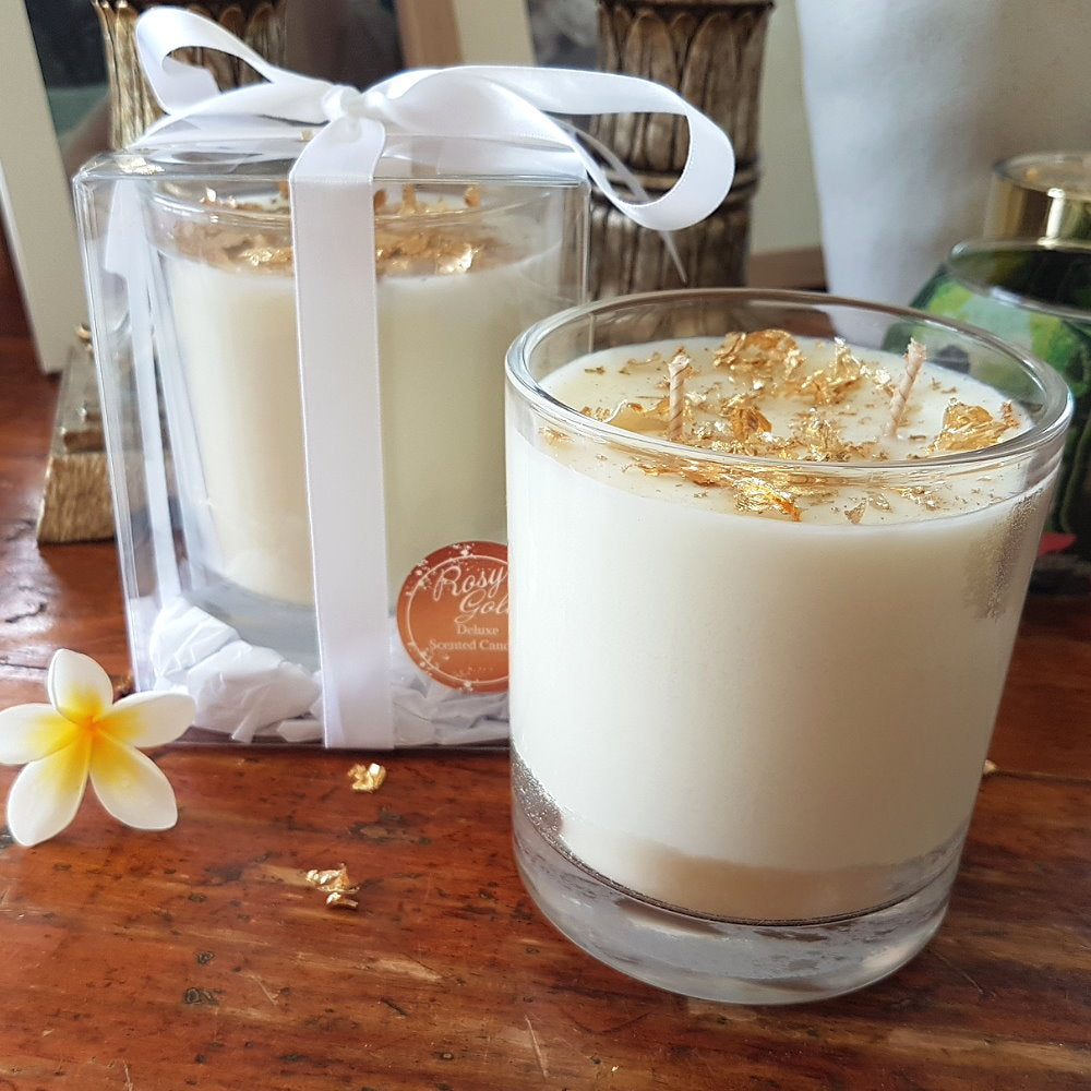 Rosy Gold Deluxe Double Scented Candles XL Clear Vanilla Bean - Makeup Warehouse Australia