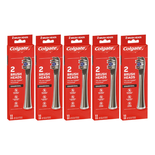 5 x Colgate 2 Replacement Brush Heads Charcoal Fits any Colgate ProClincal