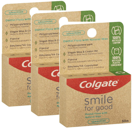3x Colgate Smile for Good Dental Floss 50m Spearmint Tooth Floss / Toothbrush