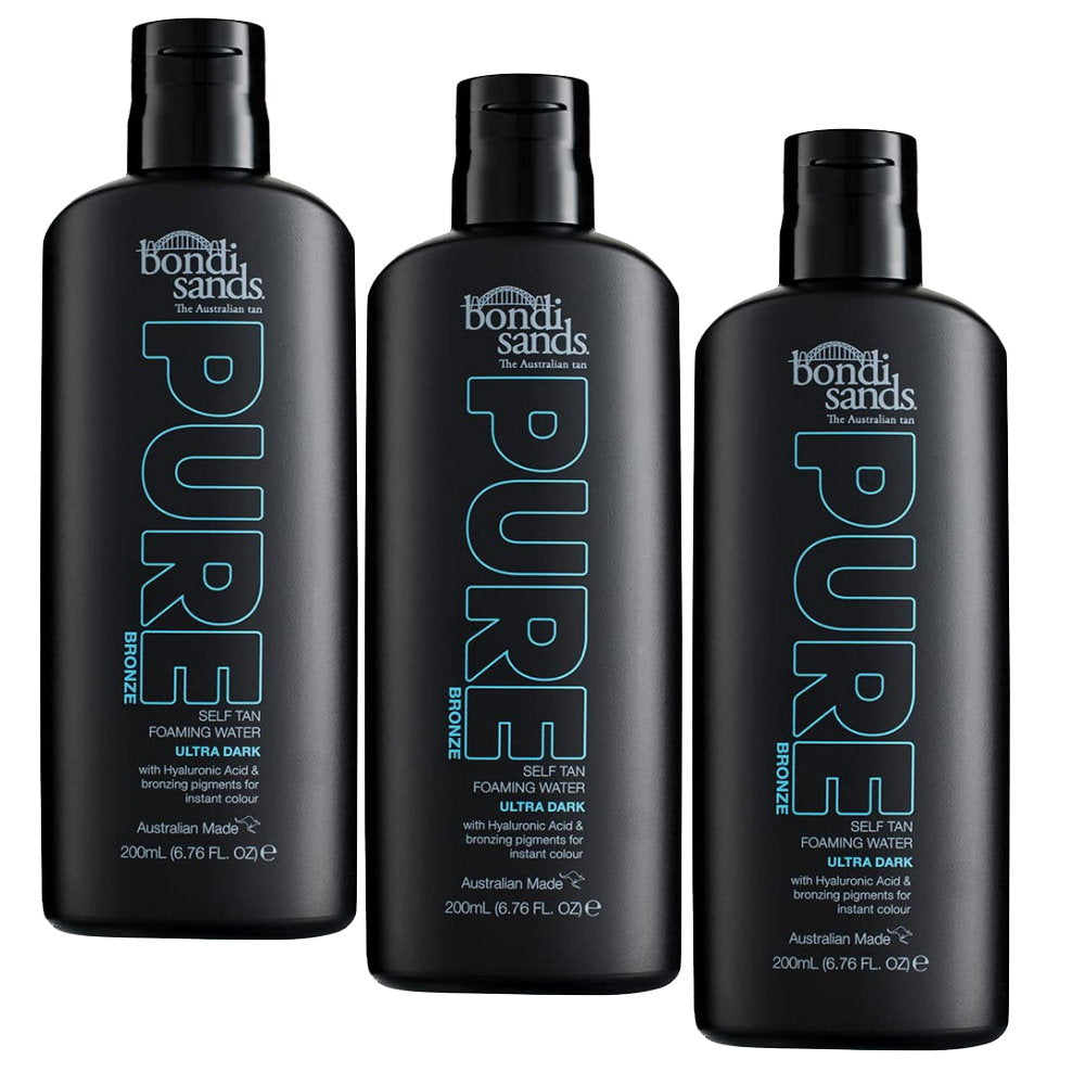 Buy 3pk Bondi Sands Pure Bronze Self Tan Foaming Water Ultra Dark 200mL - Makeup Warehouse Australia