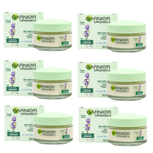 6 x Garnier Organics Lavandin Anti Age Day Cream All Skin Types Moisturiser 50mL