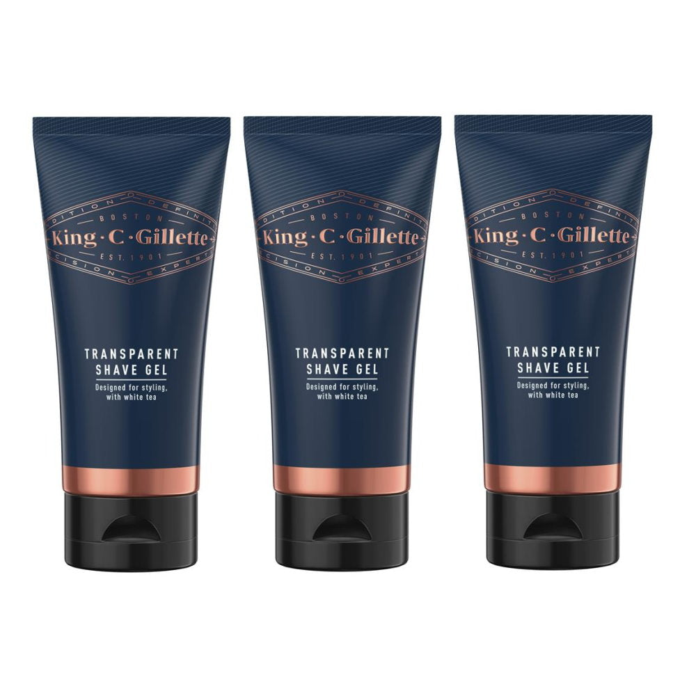 3 x King C Gillette Transparent Shave Gel 150ml