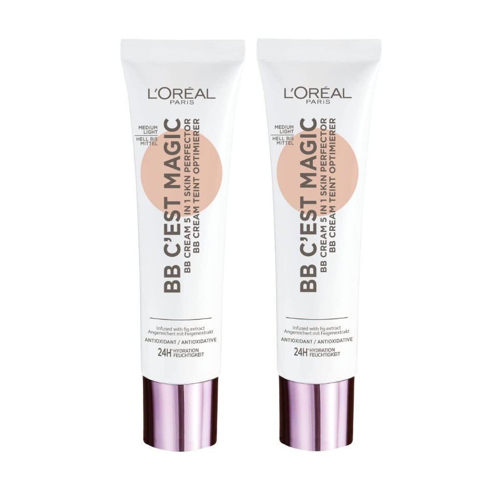 2x LOreal C'est Magic BB Cream 5 in 1 Skin Perfector Medium Light - Medium Skin Tone 30mL