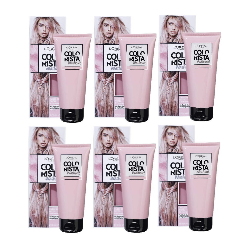 6 x LOreal Colorista Semi-Permanent Hair Colour Washout - Pink