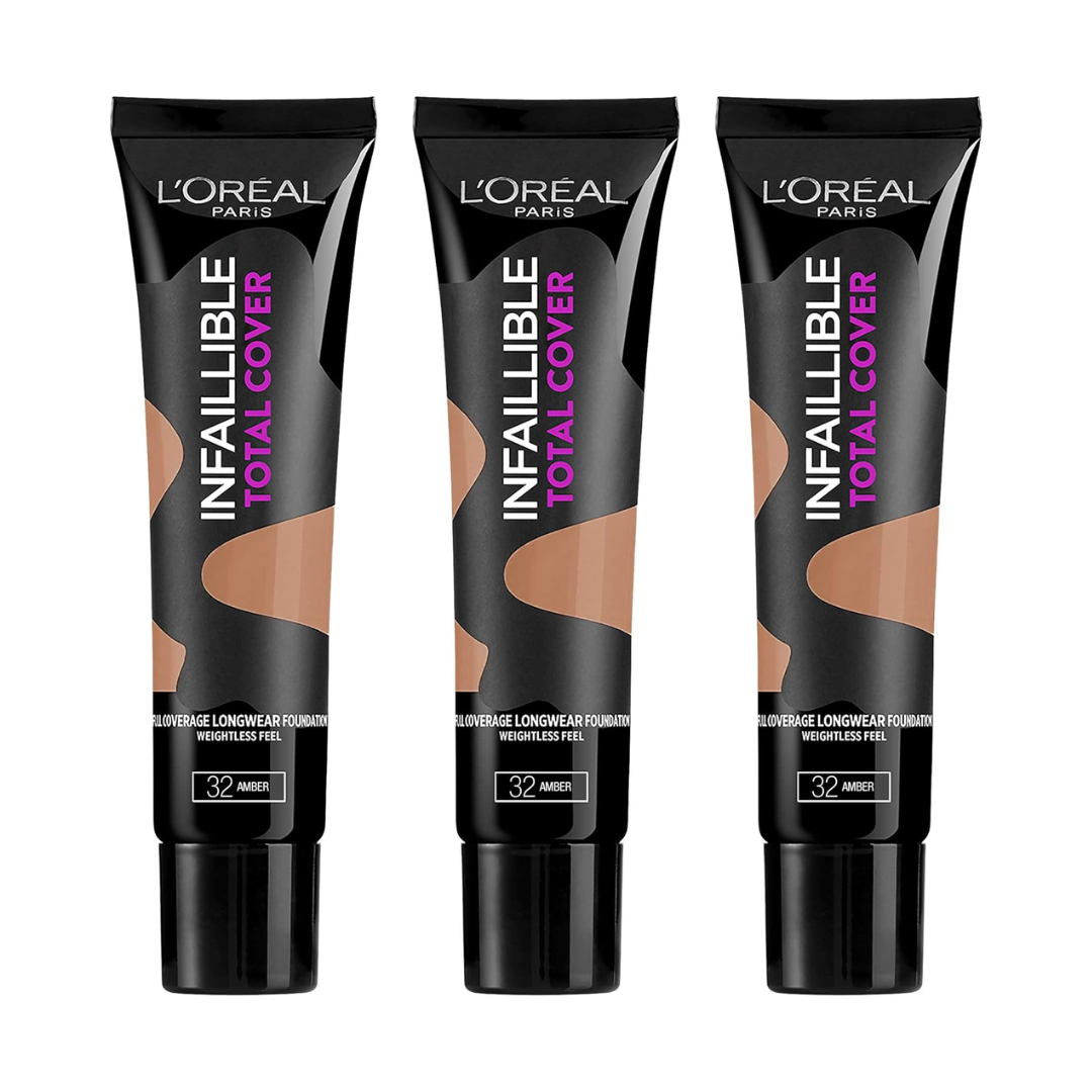 3 x LOreal Infallible Total Cover Full Coverage Longwear Foundation 35g 32 Amber