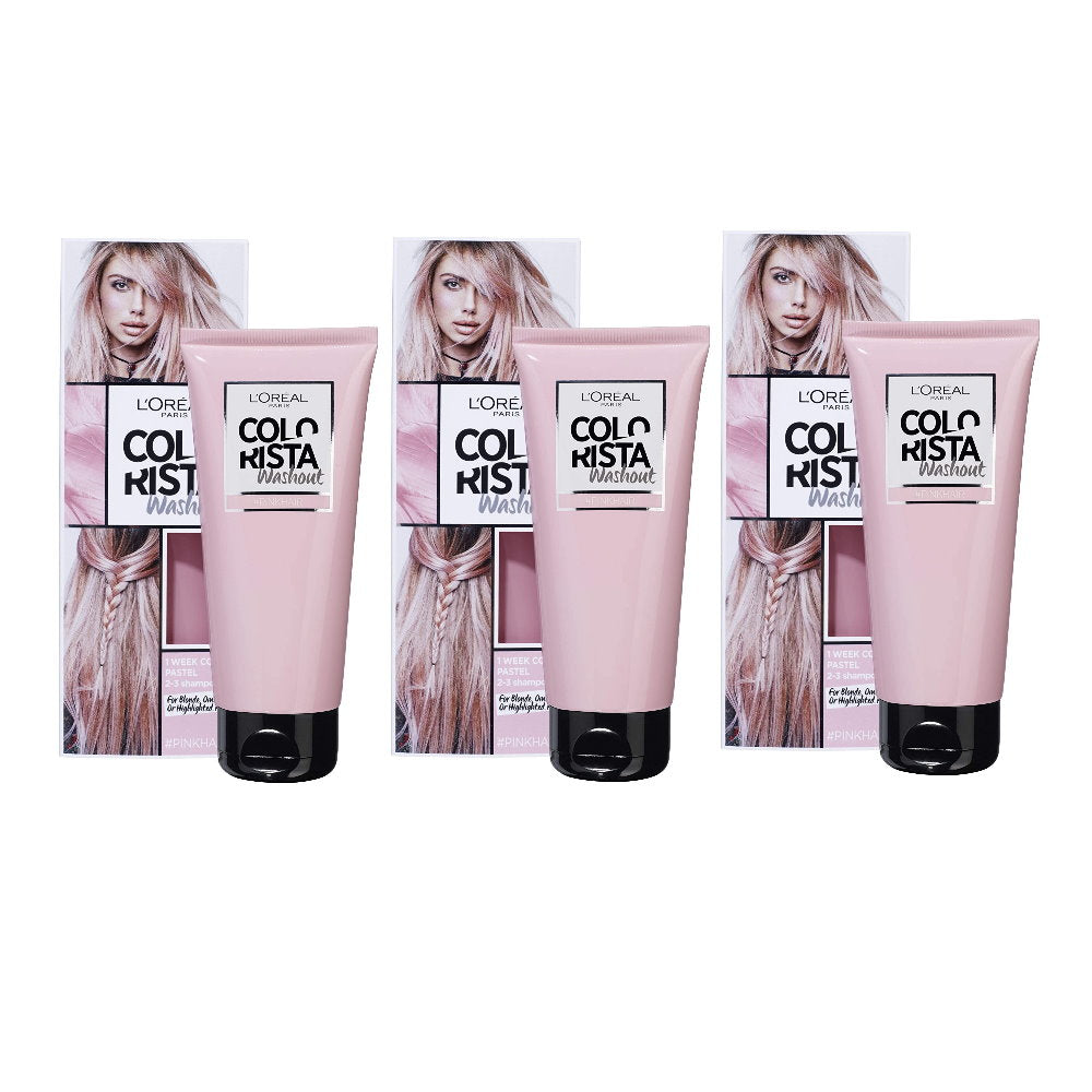 3 x LOreal Colorista Semi-Permanent Hair Colour Washout - Pink