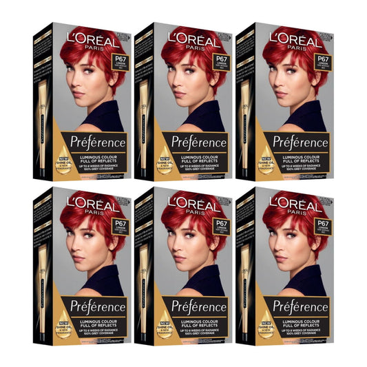 6 x LOreal Preference Permanent Hair Colour P67 London Very Intense Red