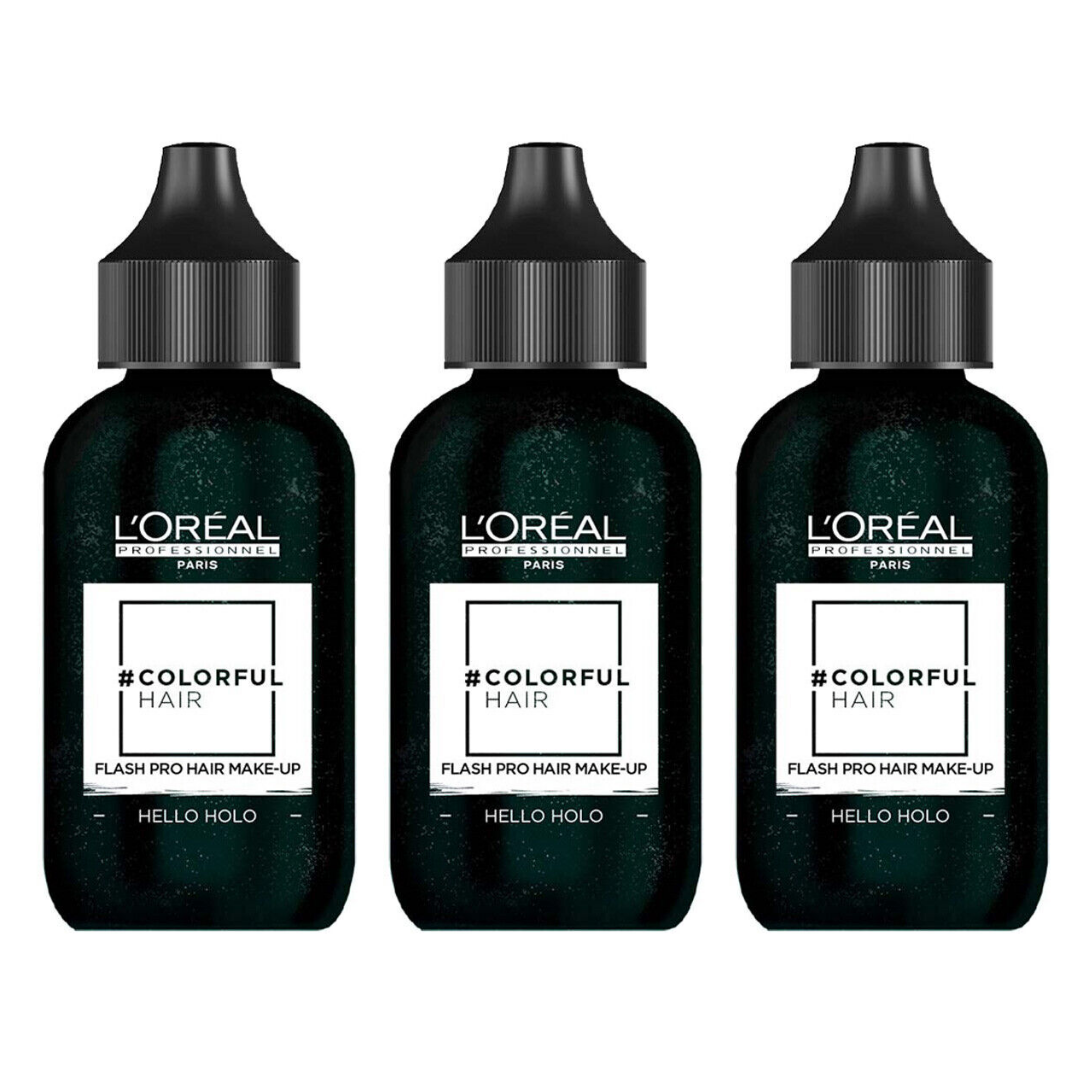 3 x L'Oreal Colorful Hair Flash Pro Hair Make Up 60mL Hello Holo