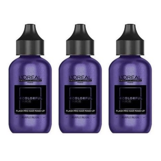 3 x L'Oreal Colorful Hair Flash Pro Hair Make Up 60mL Purple Reign