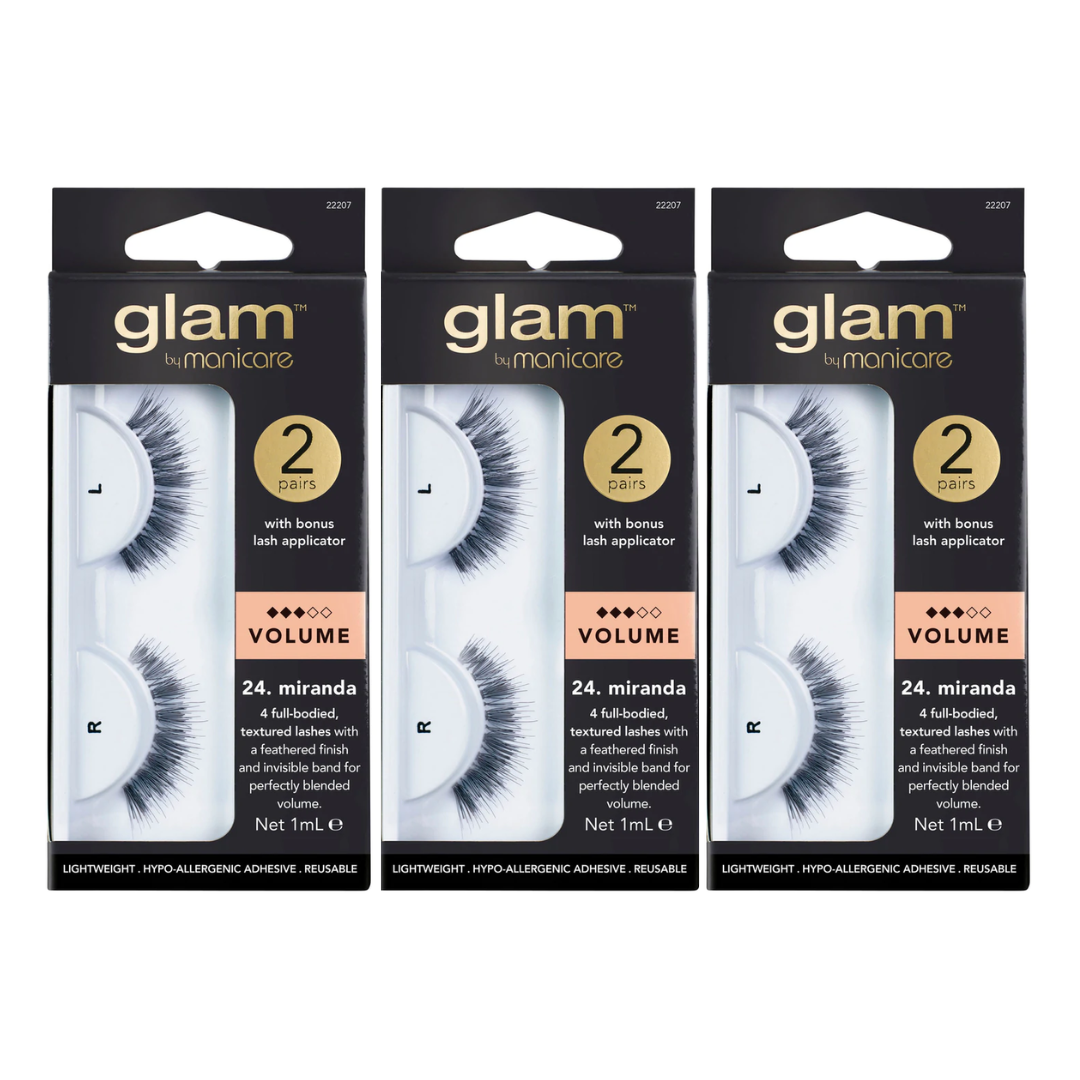 3 x Manicare Glam Lash Volume Mink Effect 24. Miranda