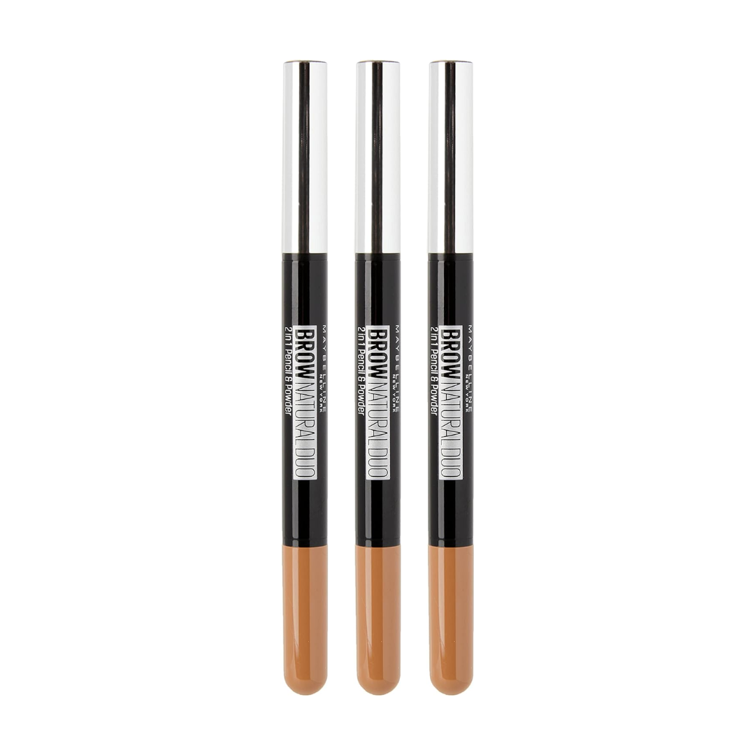 3 x Maybelline Brow Natural Duo 2 in 1 Pencil and Powder Light Brown