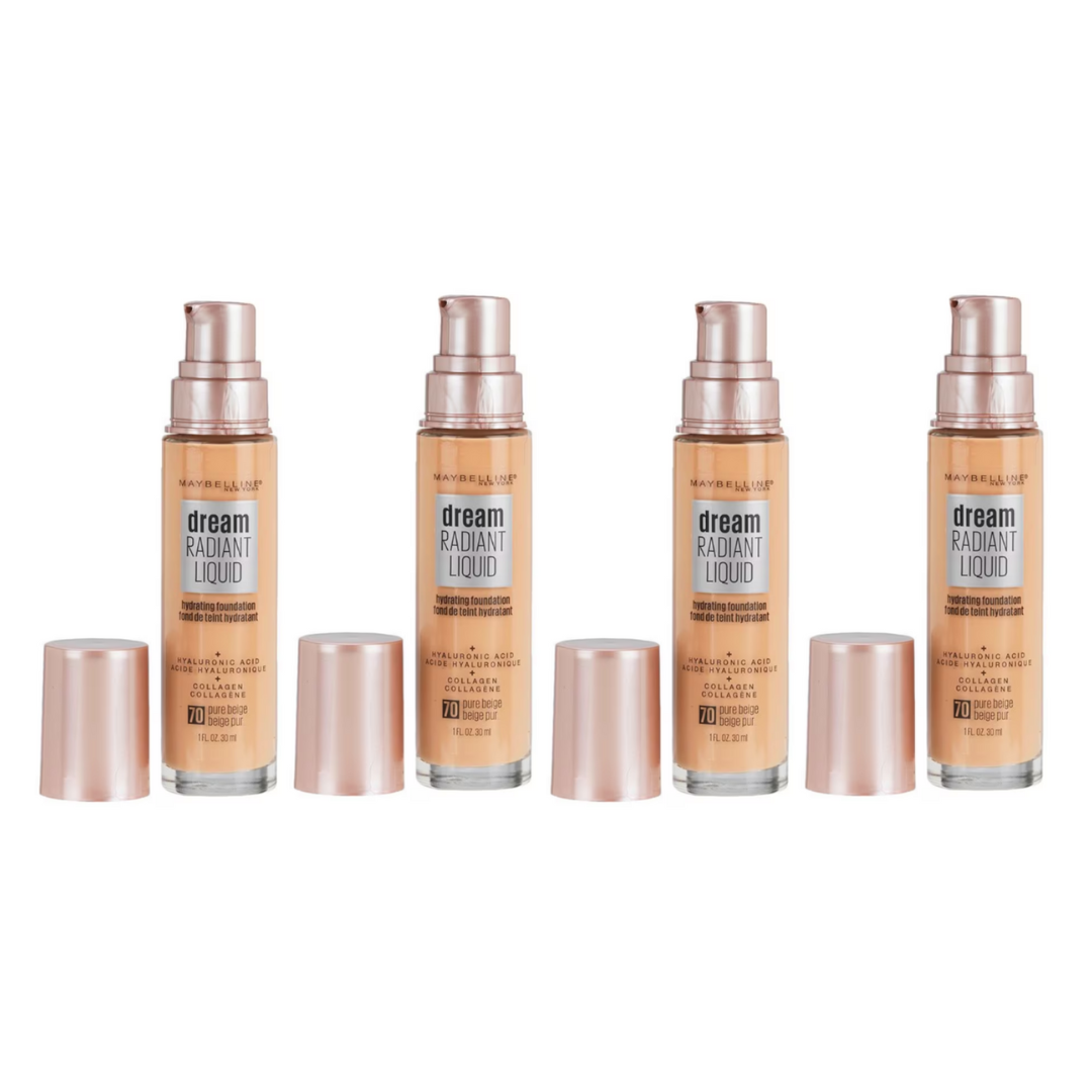 4pk Maybelline Dream Radiant Liquid Hydrating Foundation 70 Pure Beige - Makeup Australia