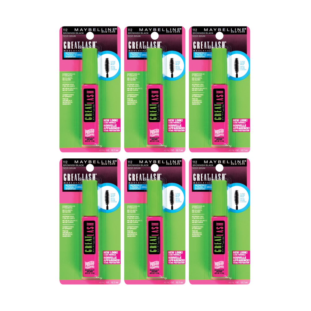 6 x Maybelline Great Lash Waterproof Mascara 112 Brownish Black