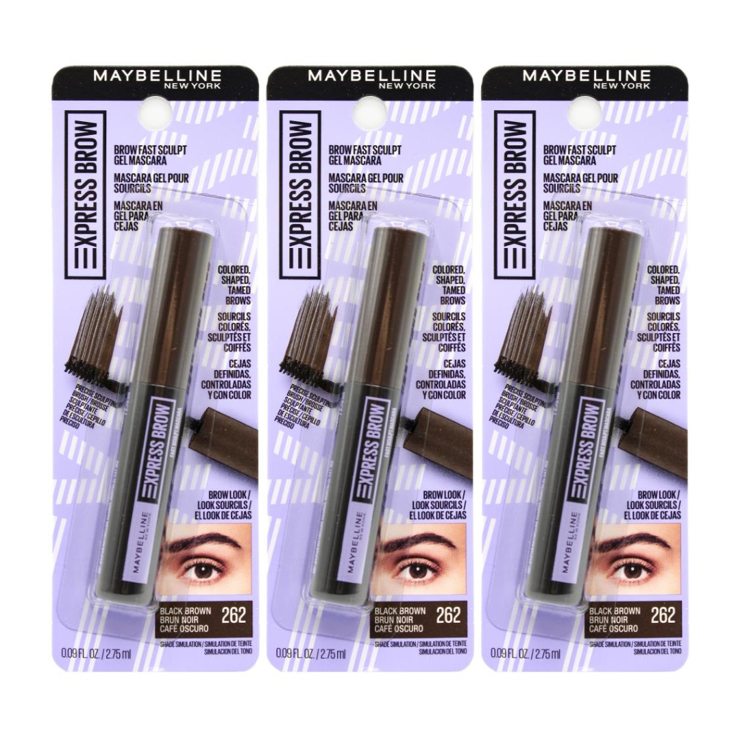 3 x Maybelline Xpress Brow Fast Sculpt Gel Mascara 2.75ml 262 Black Brown