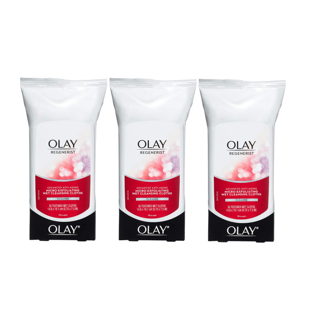 3 x Olay Regenerist Advanced Anti Aging Micro-Exfoliating Wet Cleansing Textured Cloths Pack of 30