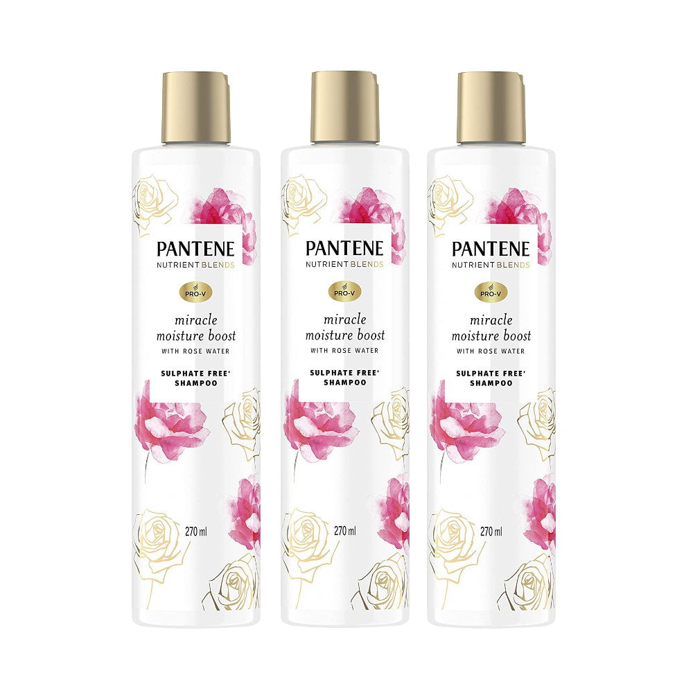 3 x Pantene Pro-V Nutrient Blends Miracle Moisture Boost Shampoo with Rose Water 270mL