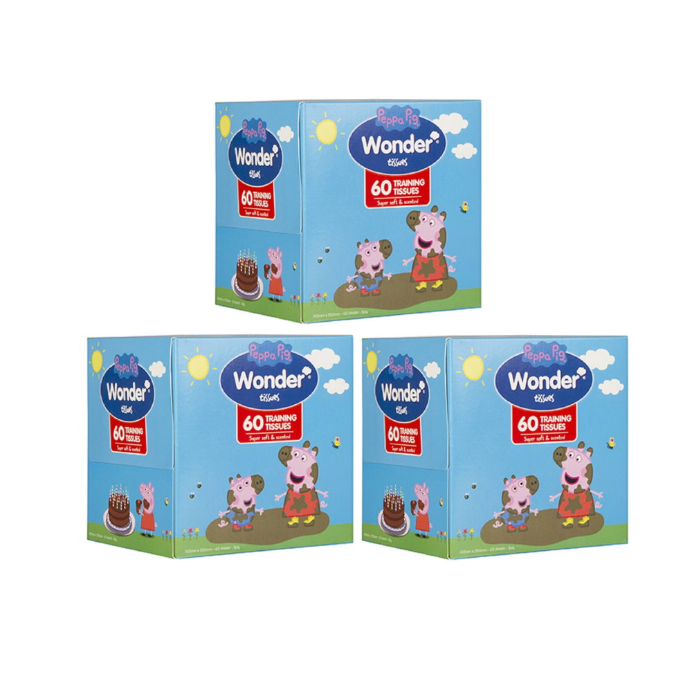 3 x Peppa Pig Wonder Training Tissues 3ply 60pack 180mm x 200mm