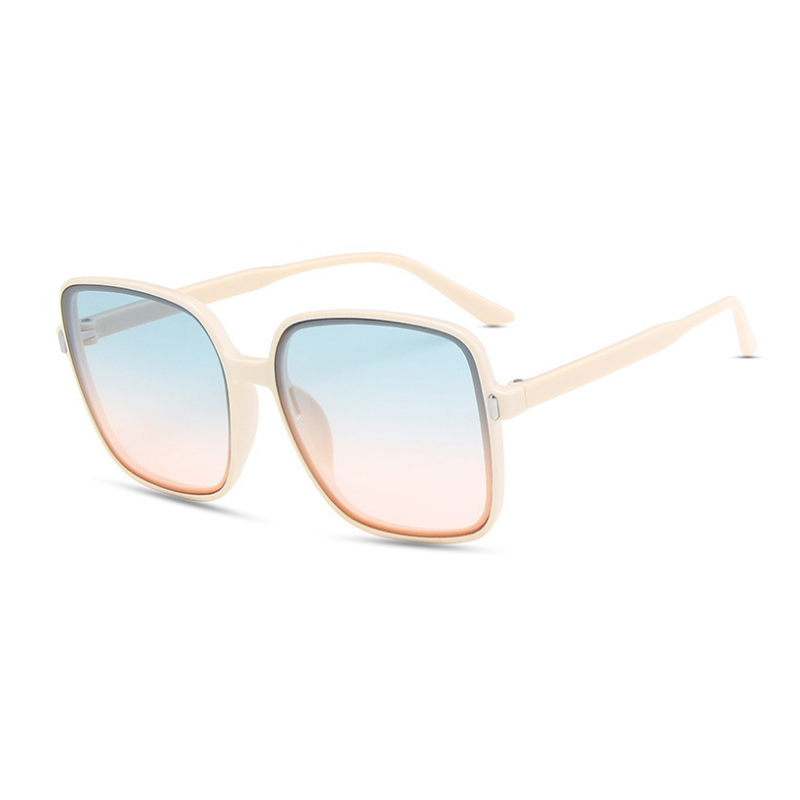 Rosy Lane Retro Rim Square Sunglasses Beige - Blue Pink Gradient